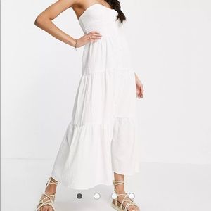 ASOS white linen dress, strapless button-up